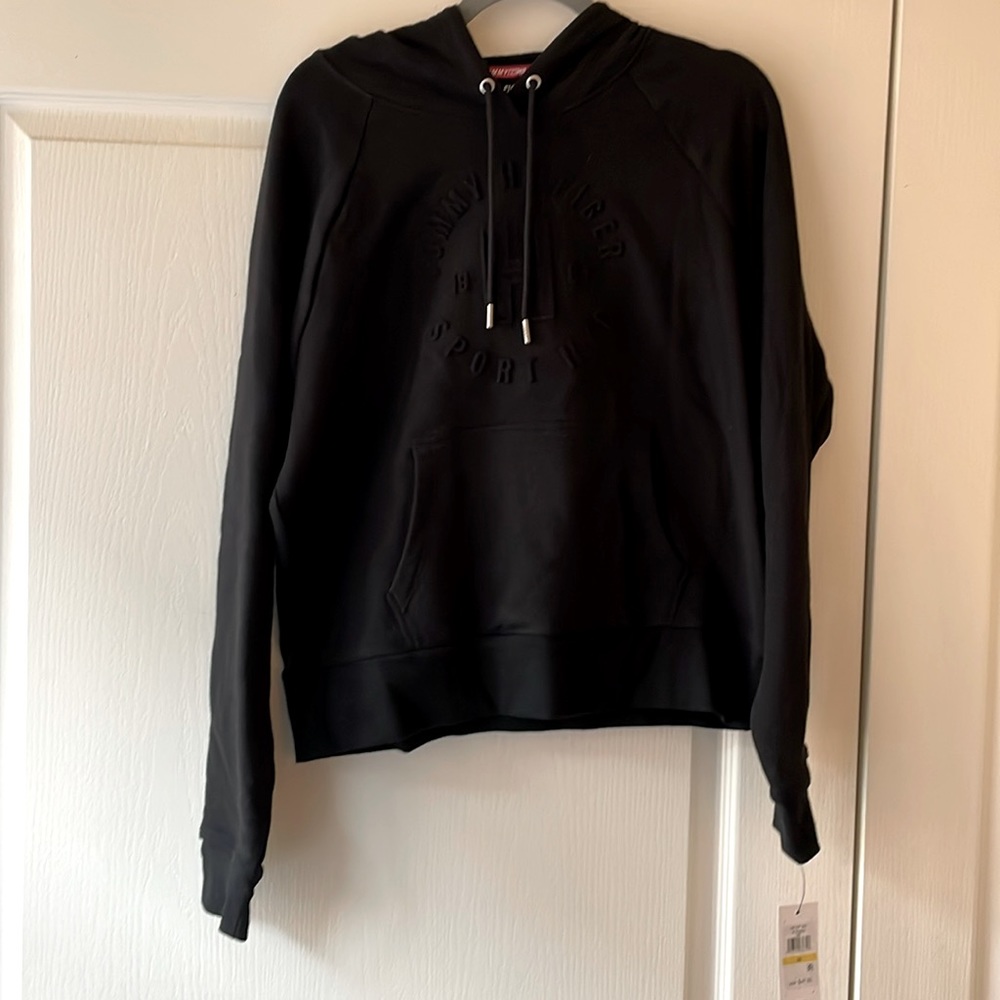 Ladies fleece hoodie sweatshirt, Black, Sz M. Tommy Hilfiger Sport.